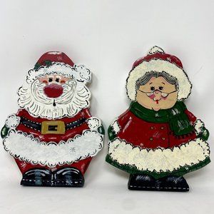 Handmade Vintage Wooden Santa and Mrs. Claus Christmas Figures